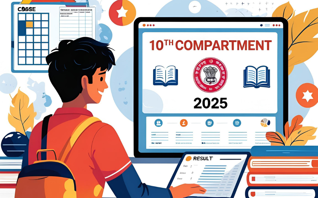 ndian students checking CBSE 10th compartment result 2025 online with digital marksheets displayed on screens